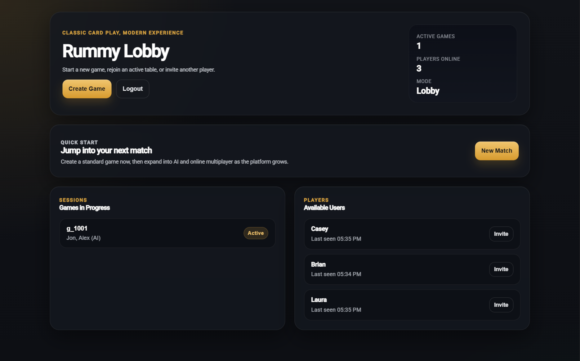 Lobby screen
